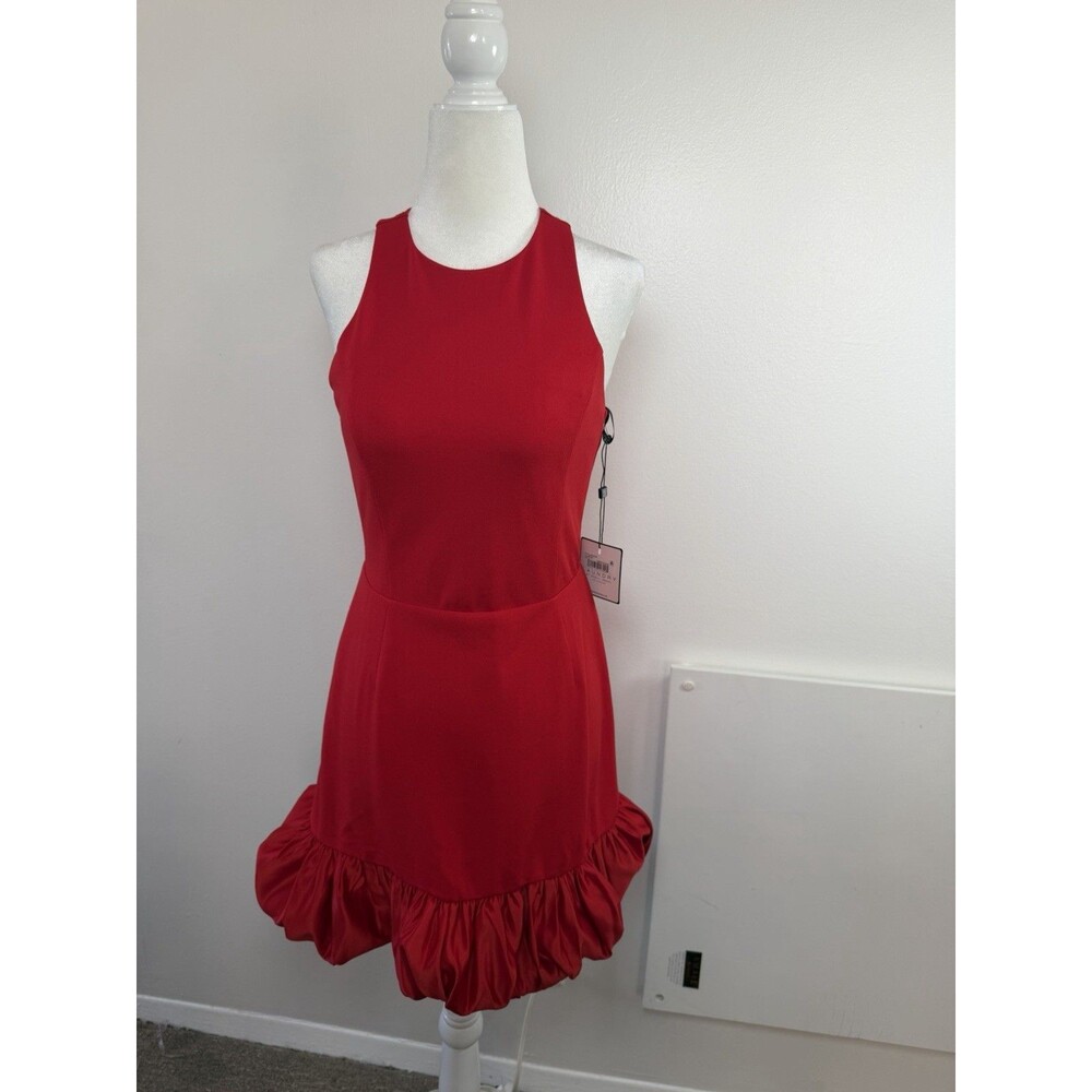 NWT Laundry by Shelli Segal Red Ruffle Cocktail Mini Dress Size 2 - Picture 8 of 10